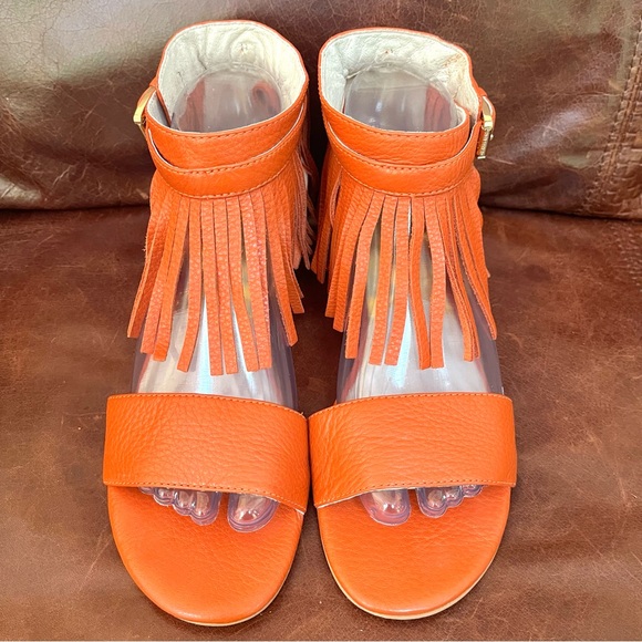 Michael Kors Leather & Ankle Strap & Fringe & Low Wedge Sandals - Picture 5 of 14